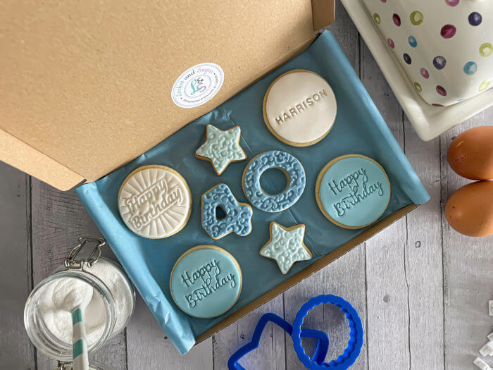 Blue Star Happy 40th Milestone Birthday Letterbox Personalised Cookies