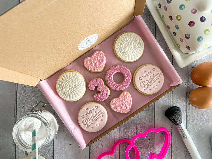 Pink Heart Happy 30th Milestone Birthday Letterbox Cookies