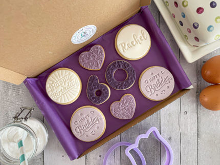Purple Heart Happy 60th Milestone Birthday Letterbox Personalised Cookies