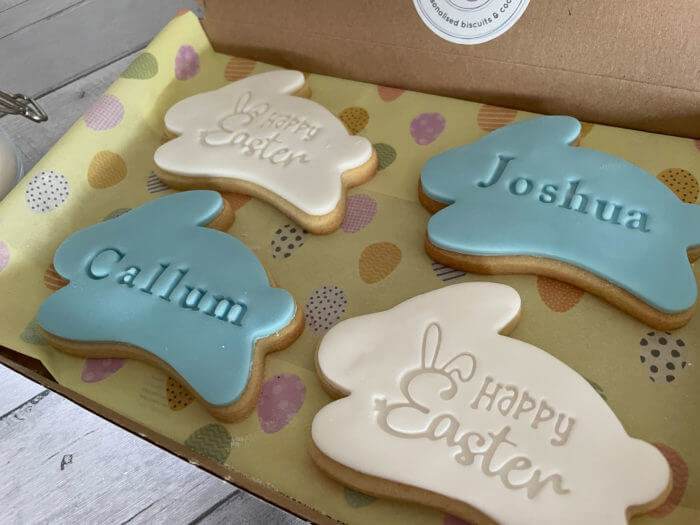 Happy Easter Bunny Blue Letterbox Personalised Cookies