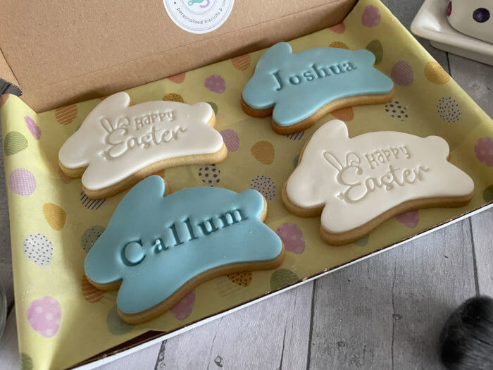 Happy Easter Bunny Blue Letterbox Personalised Cookies