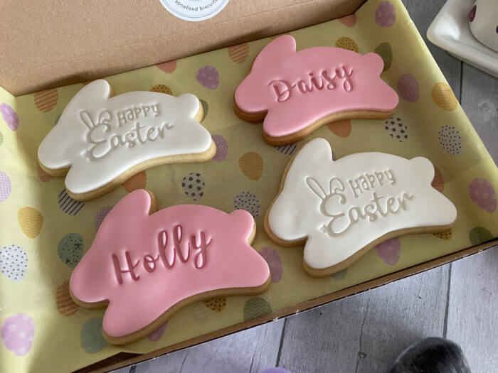 Happy Easter Bunny Pink Letterbox Personalised Cookies