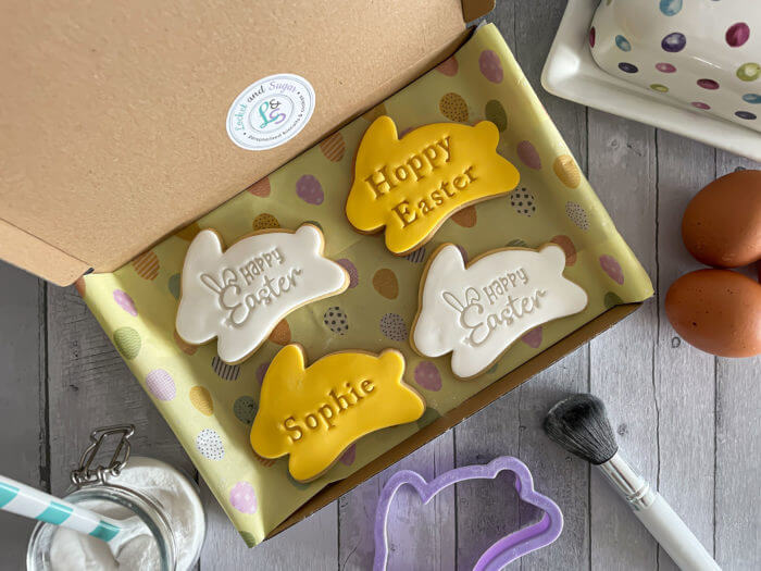 Happy Easter Bunny Yellow Letterbox Personalised Cookies