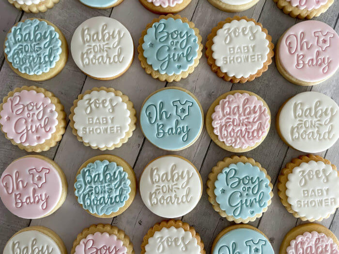 Boy or Girl Baby Shower Personalised Cookies Party Box Pink and Blue