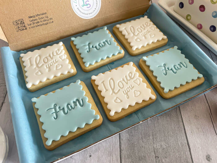 I Love You Blue Letterbox Personalised Cookies