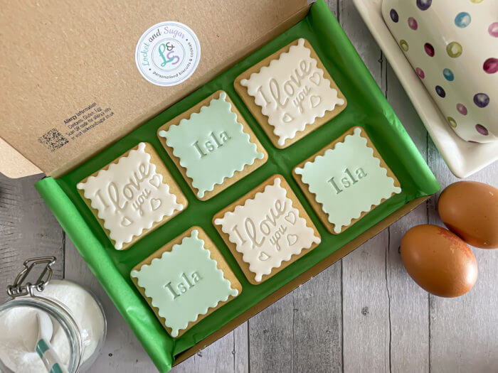 I Love You Green Letterbox Personalised Cookies