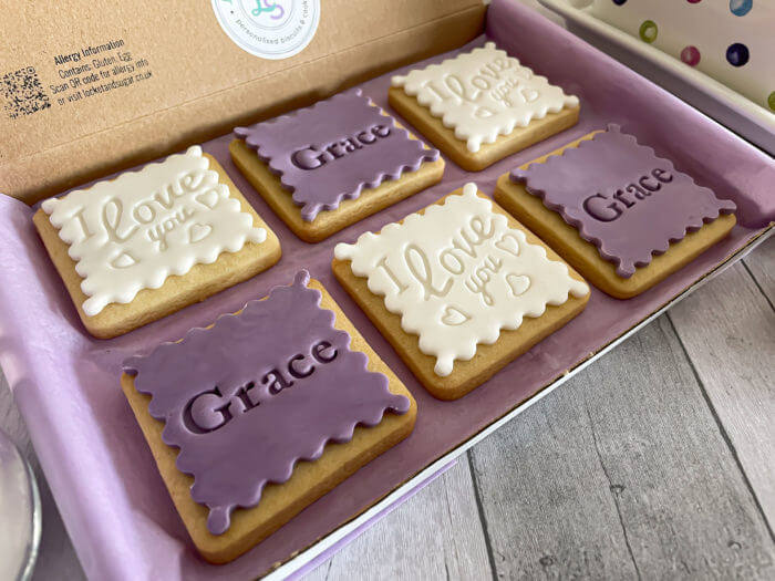 I Love You Purple Letterbox Personalised Cookies