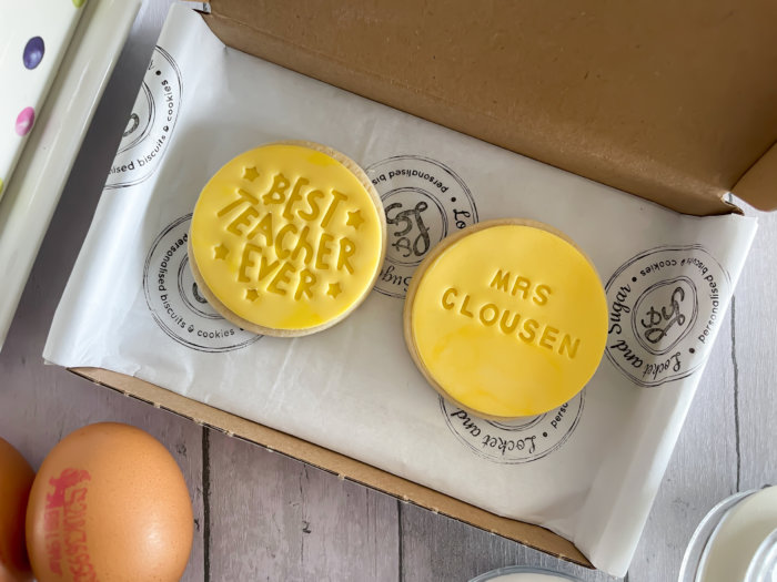 Thank You Best Teacher Yellow Personalised Duo Letterbox Cookies