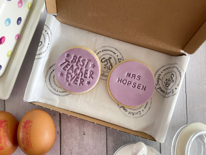 Thank You Best Teacher Purple Personalised Duo Letterbox Cookies