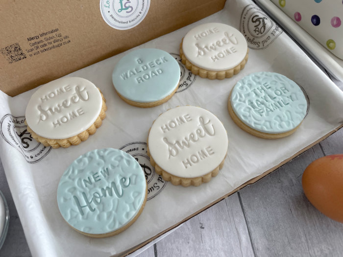 New Home Personalised Letterbox Cookies Blue