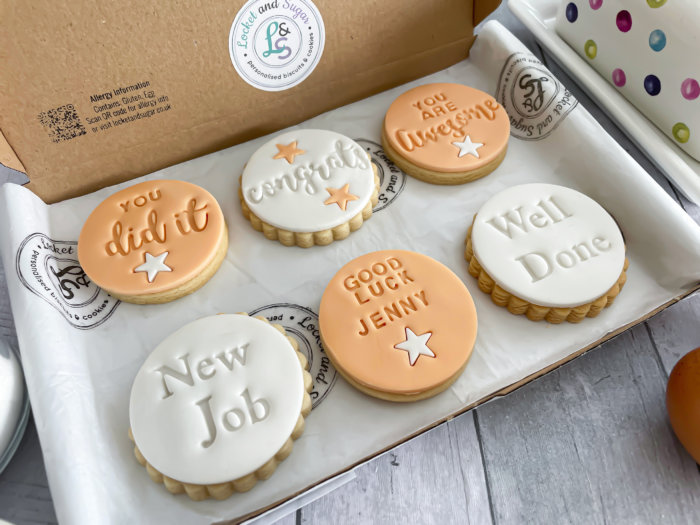New Job Orange Personalised Letterbox Cookies