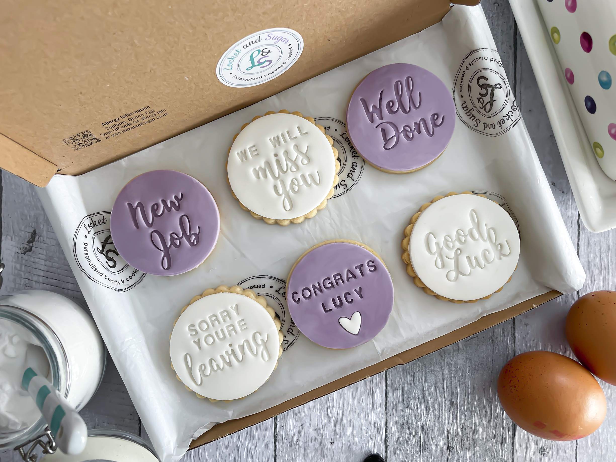 Sorry You're Leaving Purple Personalised Letterbox Cookies