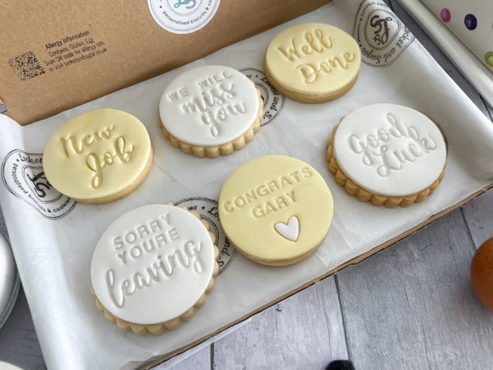 Sorry You're Leaving Yellow Personalised Letterbox Cookies